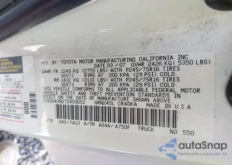 2007 Toyota Tacoma Base V6 from USA, damaged, VIN 5TEUU42N27Z409052
